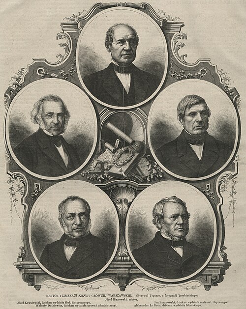 Rektor i dziekani Szkoły Głównej Warszawskiej, drzeworyt z 1866 r.